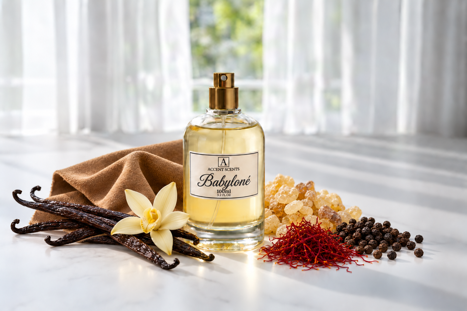 Babyloné von Accent Scents – 100 ml Flakon mit Duftnoten-Motiven