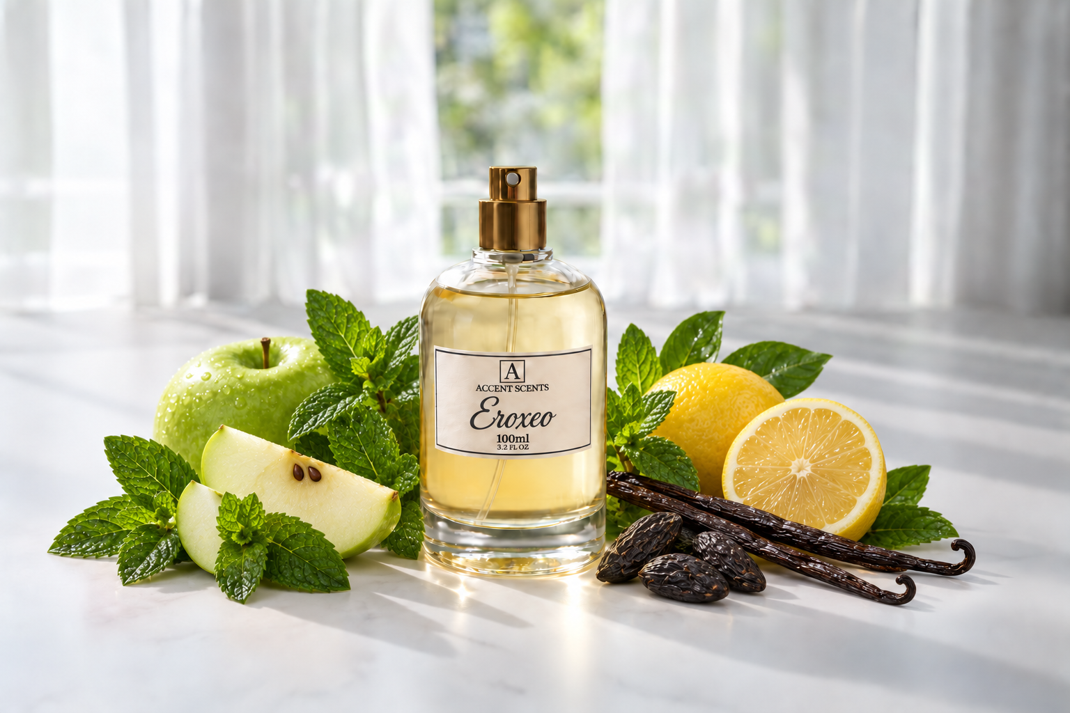 Eroxeo von Accent Scents – 100 ml Flakon mit Duftnoten-Motiven