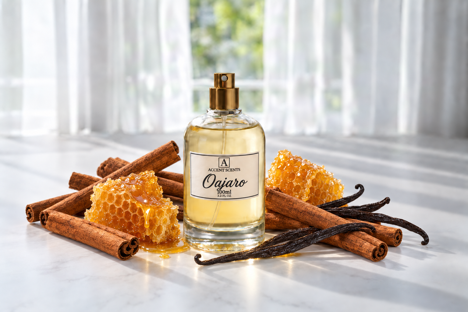 Oajaro von Accent Scents – 100 ml Flakon mit Duftnoten-Motiven